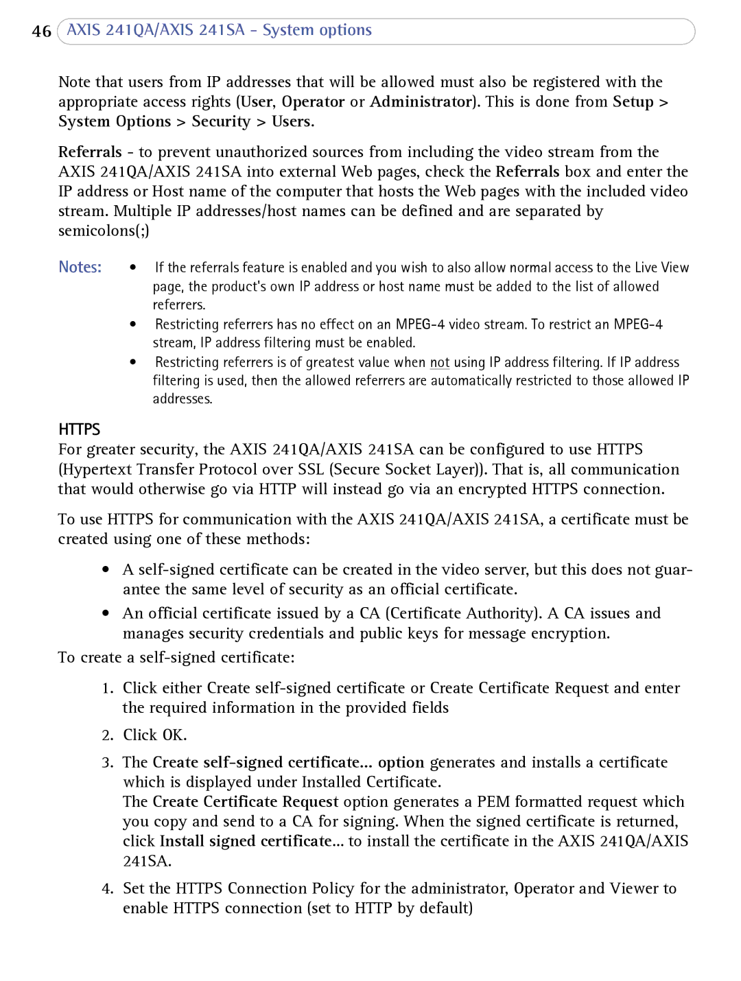 Axis Communications 241SA user manual Https, Stream, IP address filtering must be enabled 