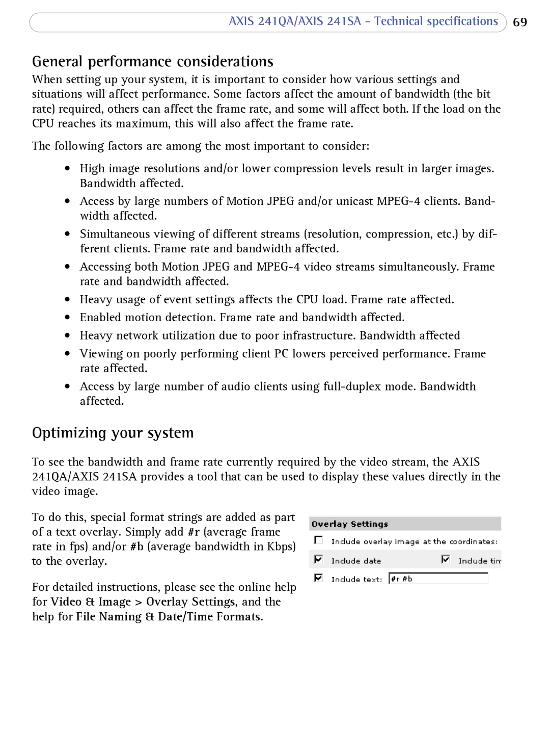 Axis Communications 241SA user manual General performance considerations, Optimizing your system 