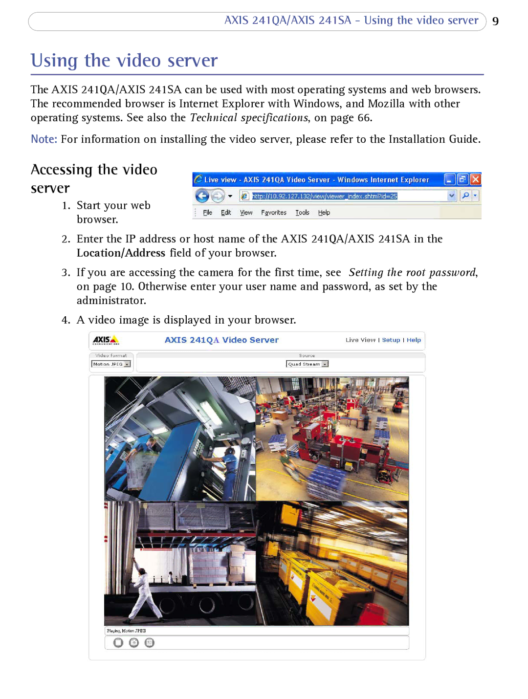 Axis Communications 241SA user manual Using the video server, Accessing the video server 