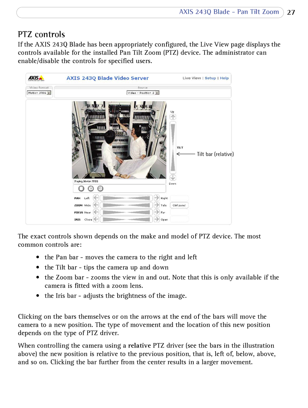 Axis Communications 243Q Blade user manual PTZ controls 