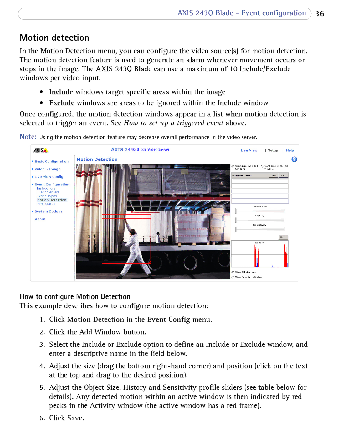 Axis Communications 243Q Blade user manual Motion detection, How to configure Motion Detection 