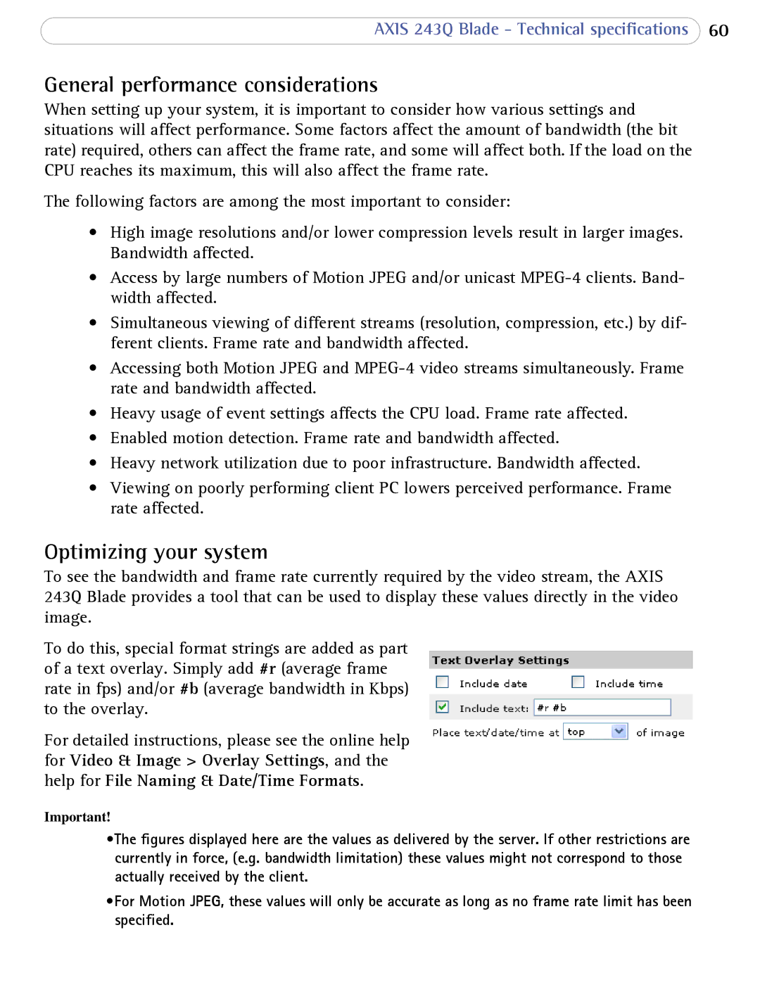 Axis Communications 243Q Blade user manual General performance considerations, Optimizing your system 