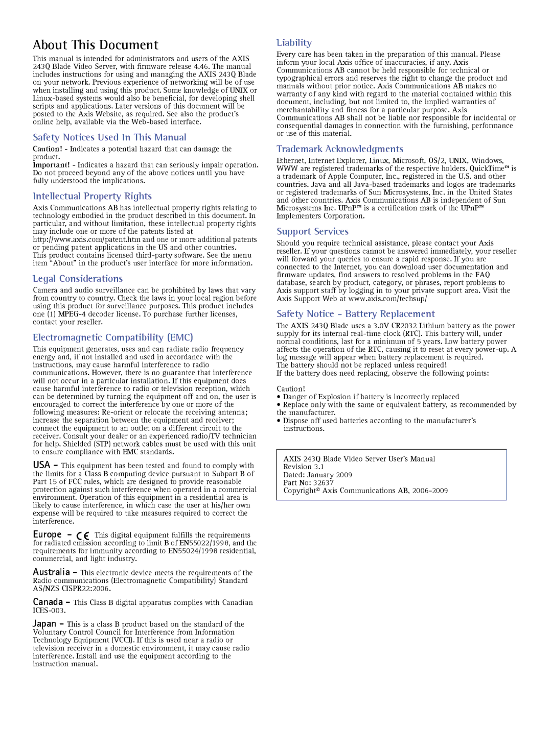 Axis Communications 243Q user manual About This Document 