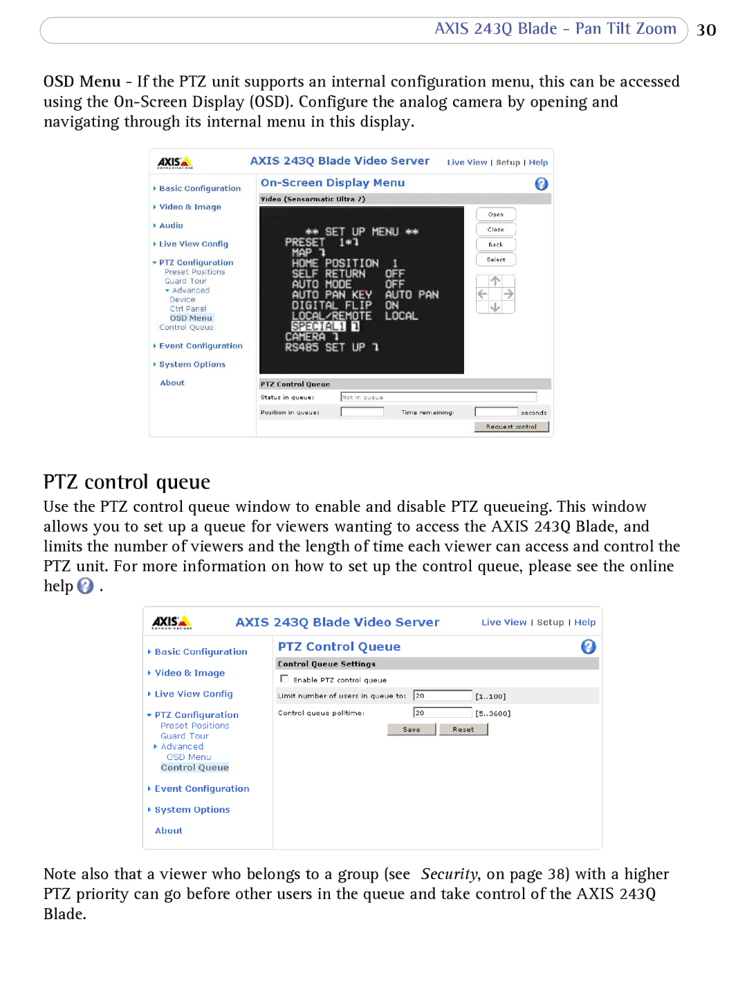 Axis Communications 243Q user manual PTZ control queue 