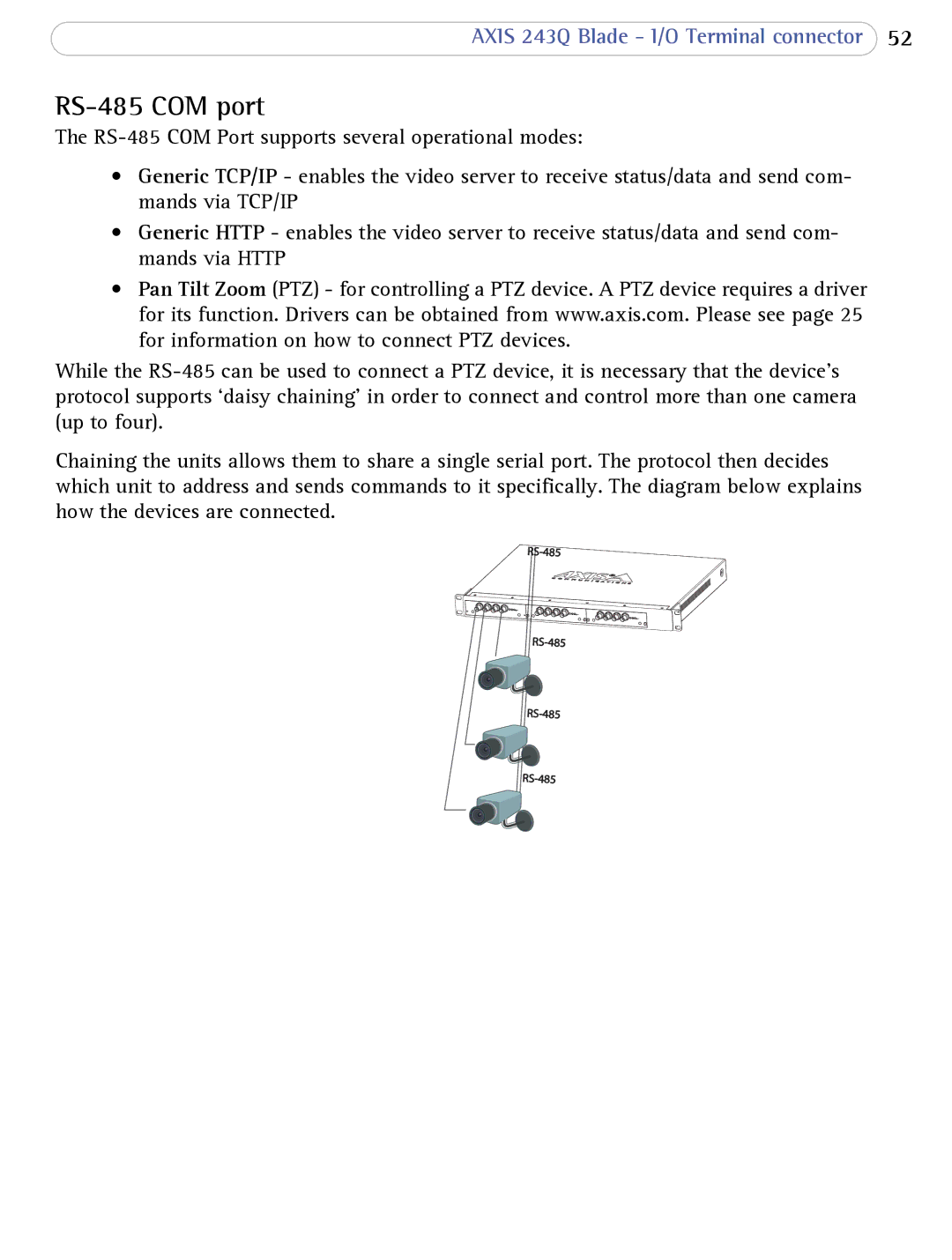 Axis Communications 243Q user manual RS-485 COM port 