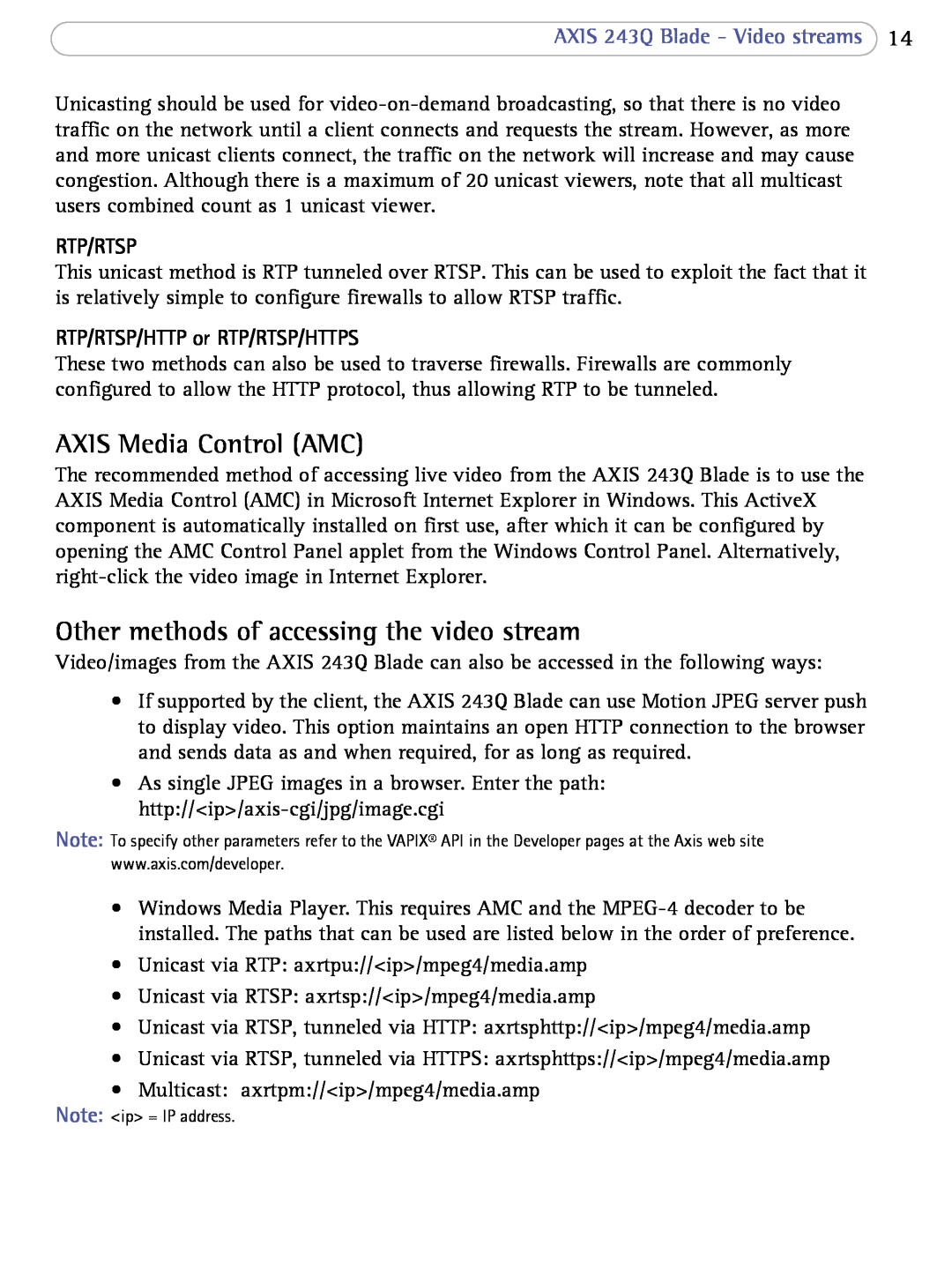 Axis Communications 243Q user manual AXIS Media Control AMC, Other methods of accessing the video stream, Rtp/Rtsp 
