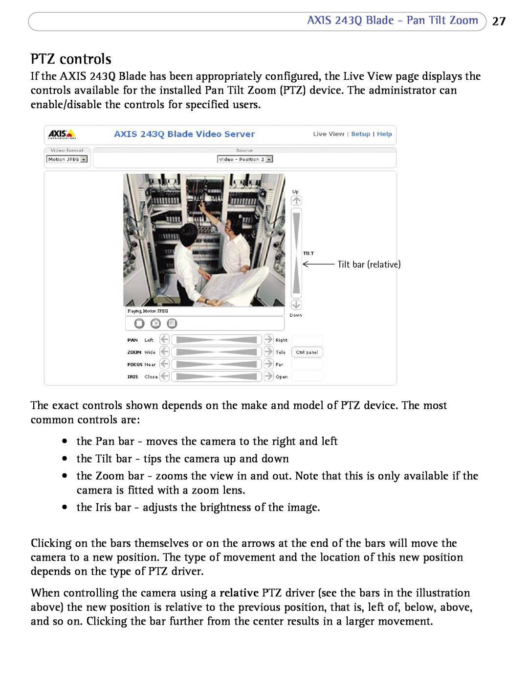 Axis Communications user manual PTZ controls, AXIS 243Q Blade - Pan Tilt Zoom 