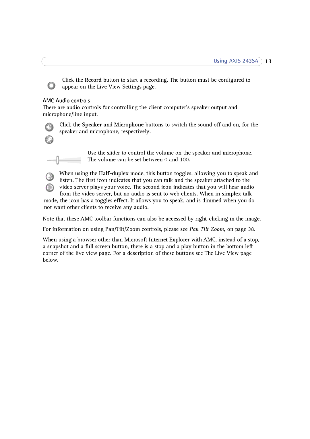 Axis Communications 243SA user manual AMC Audio controls 