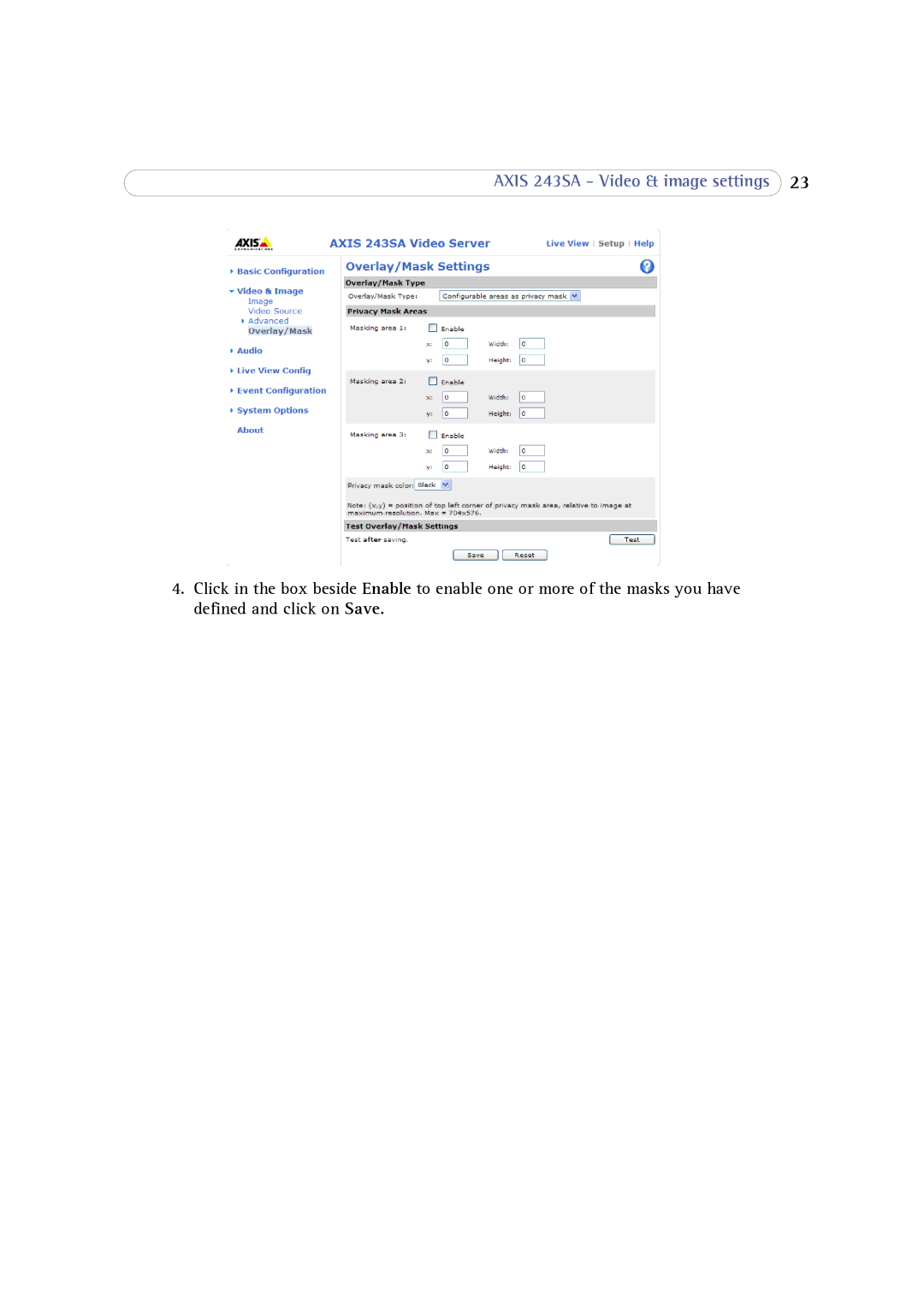 Axis Communications user manual Axis 243SA Video & image settings 