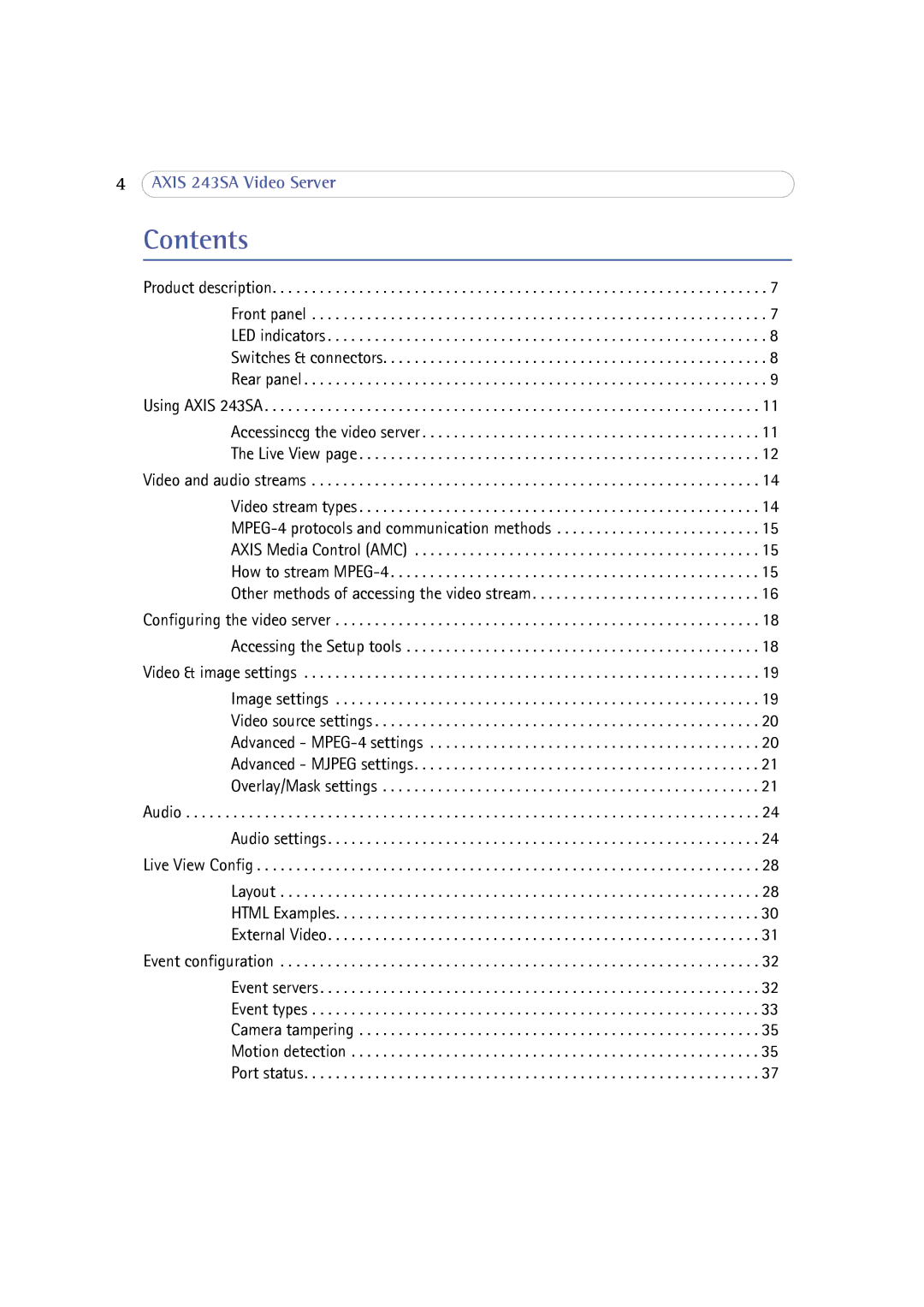 Axis Communications 243SA user manual Contents 