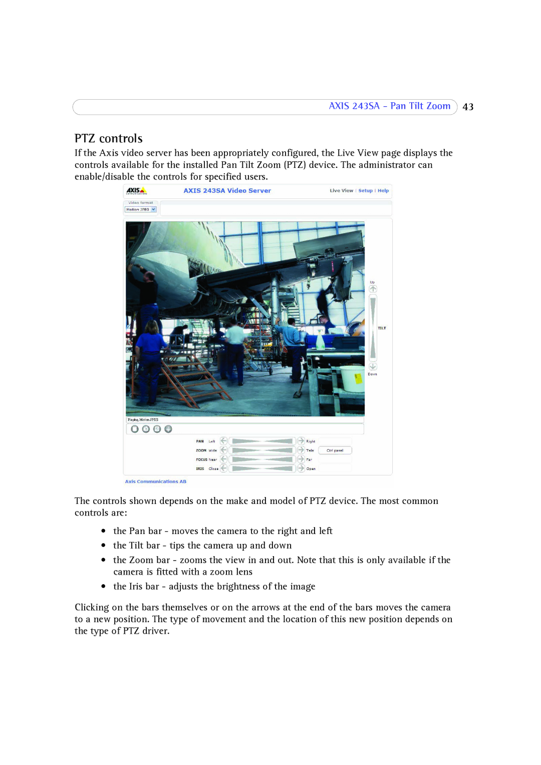 Axis Communications 243SA user manual PTZ controls 