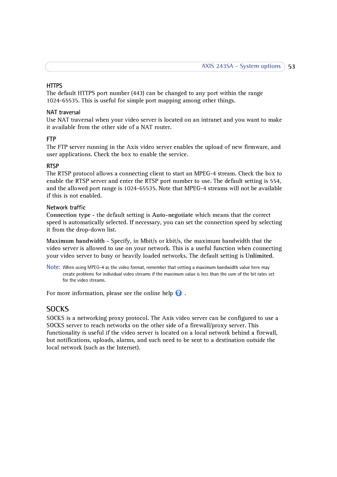 Axis Communications 243SA user manual NAT traversal, Network traffic 