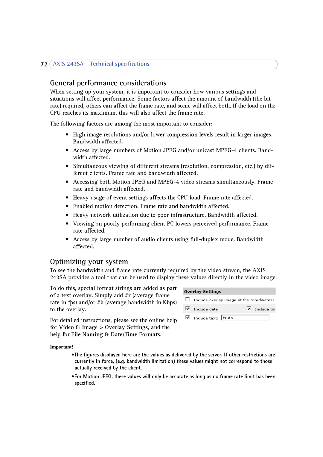 Axis Communications 243SA user manual General performance considerations, Optimizing your system 