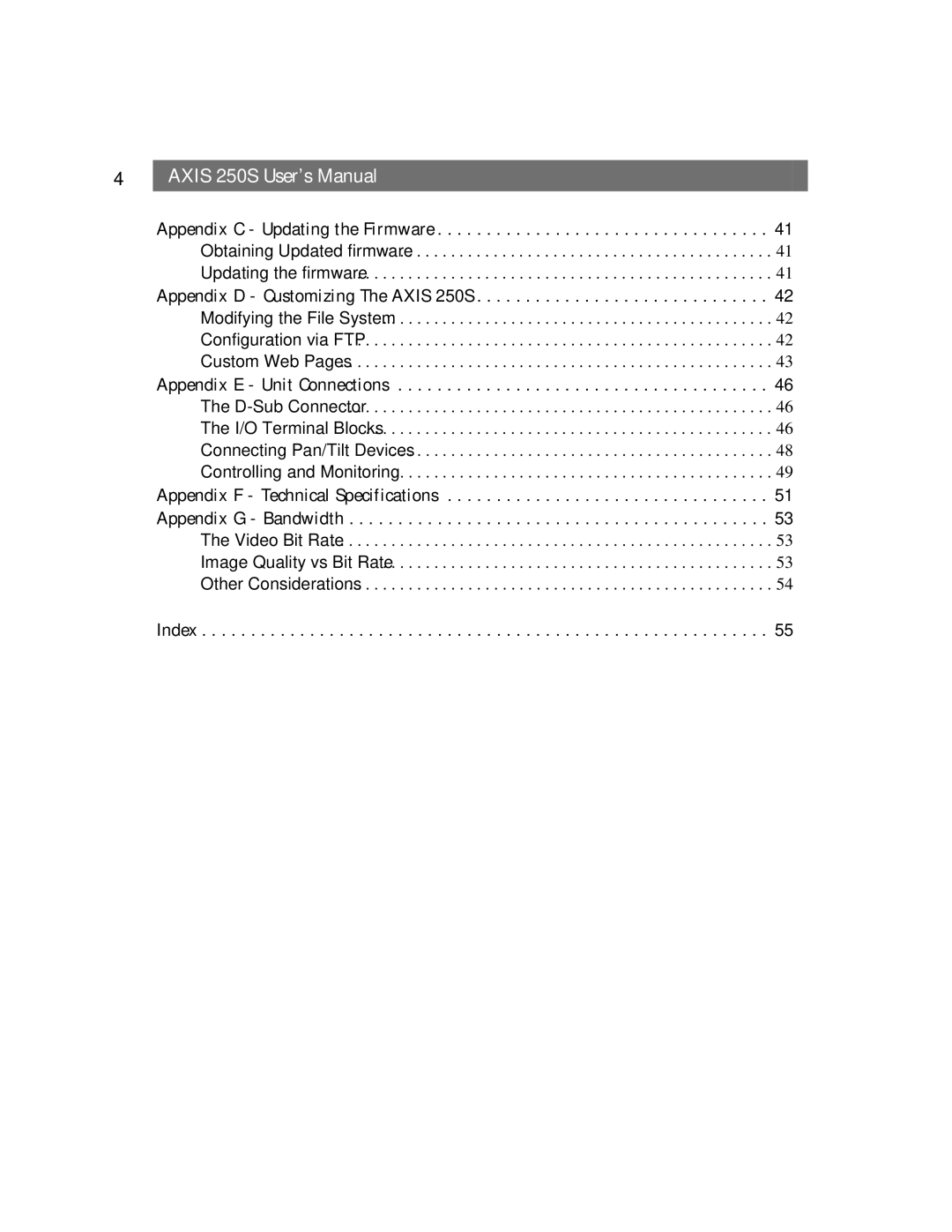 Axis Communications 250S user manual Index 