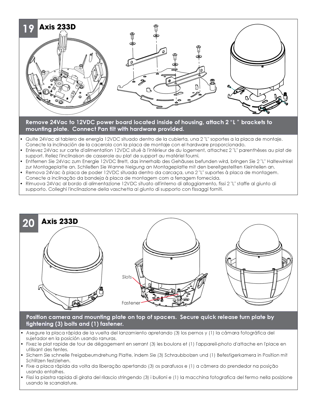 Axis Communications 25734 manual Axis 233D 