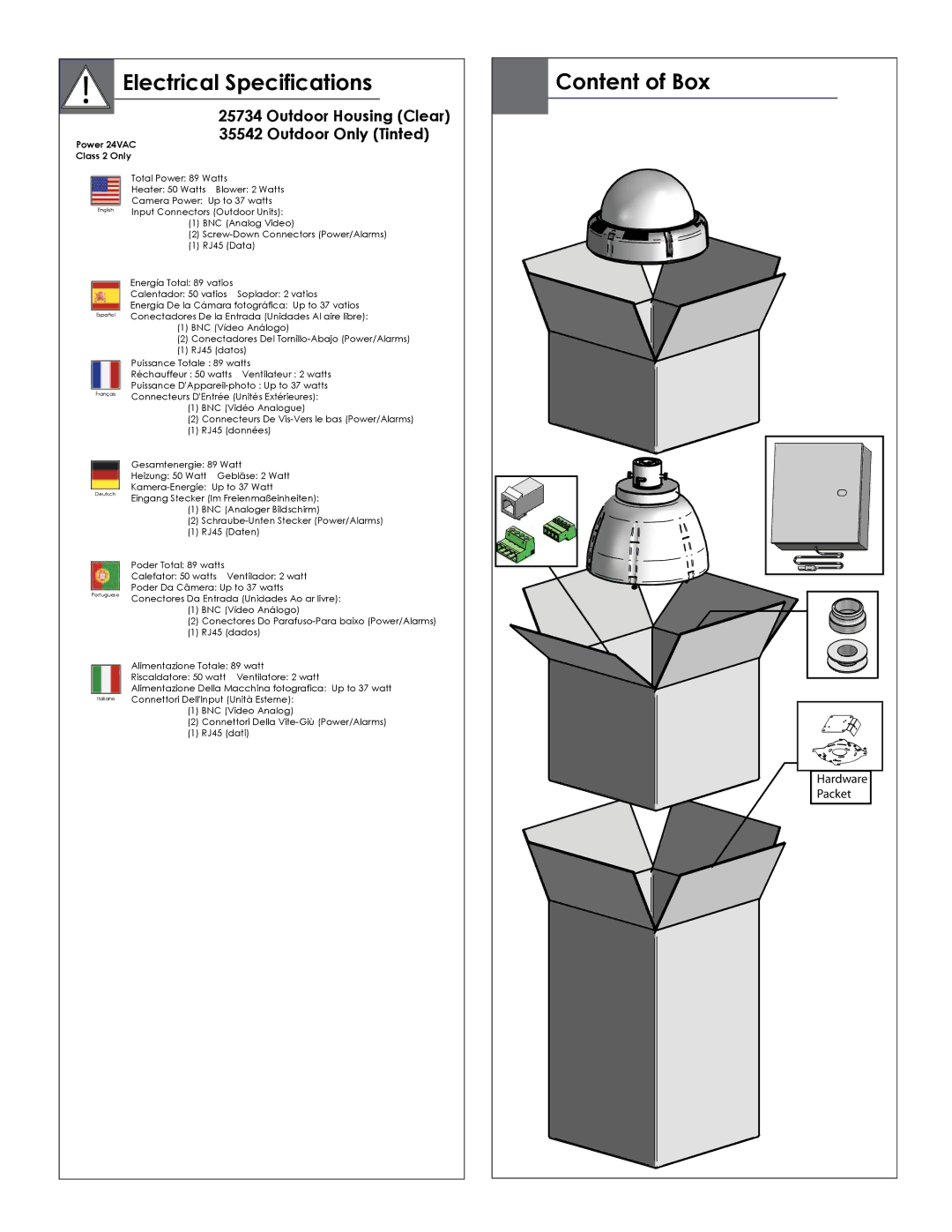 Axis Communications 25734 manual Electrical Specifications 