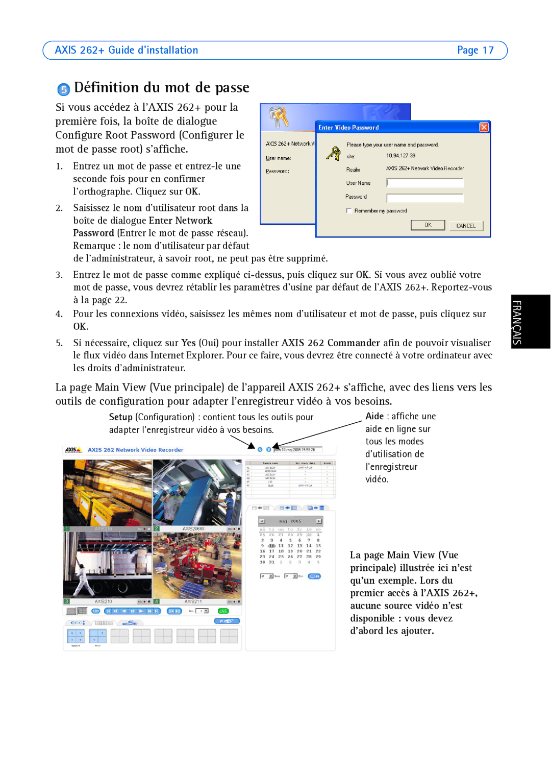 Axis Communications 262+ manual Définition du mot de passe, Vidéo 