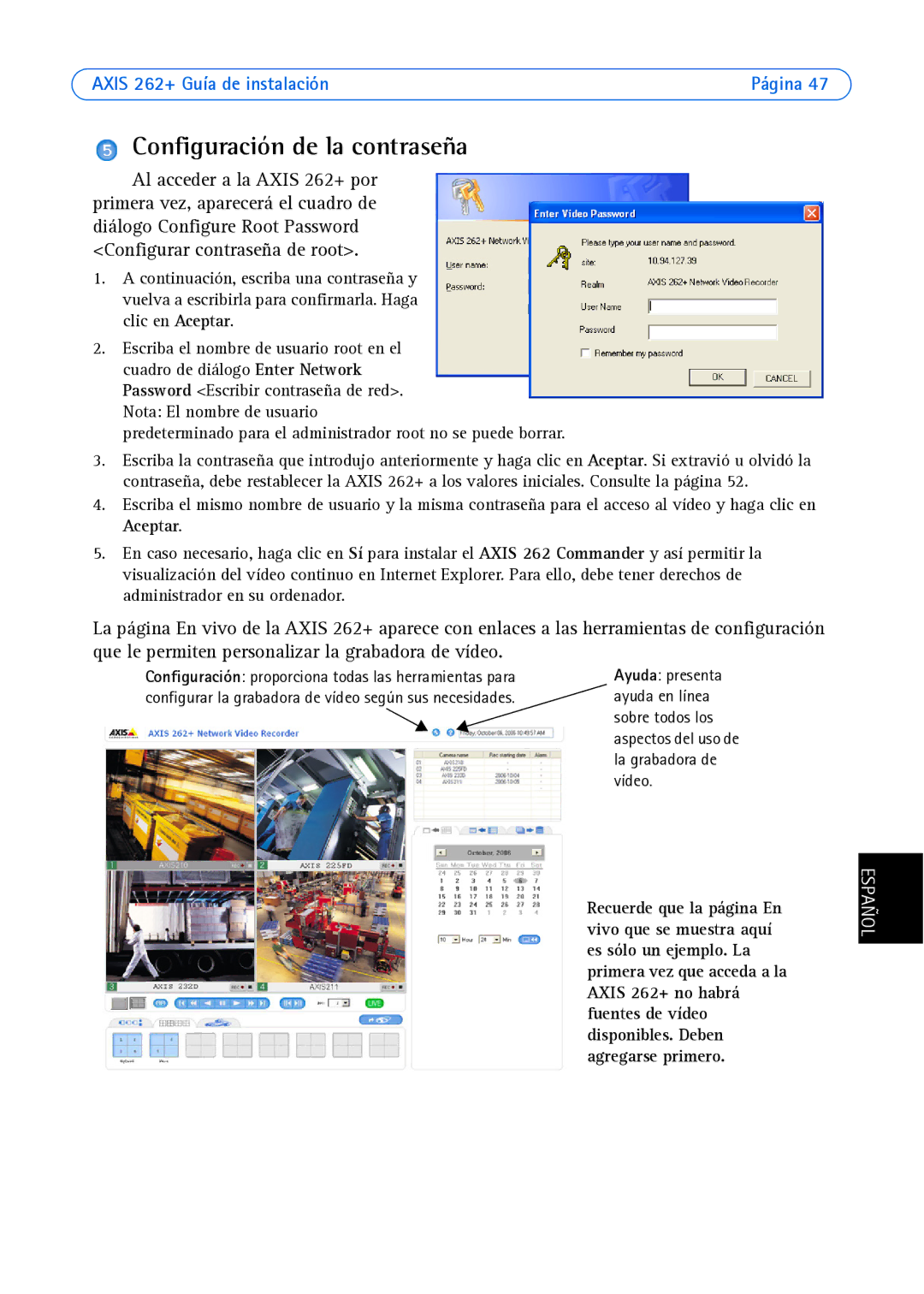 Axis Communications 262+ manual Configuración de la contraseña 