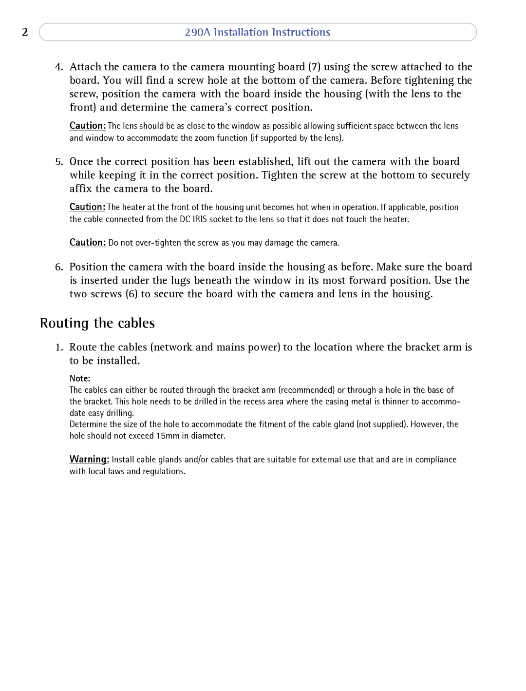 Axis Communications 290A installation instructions Routing the cables 