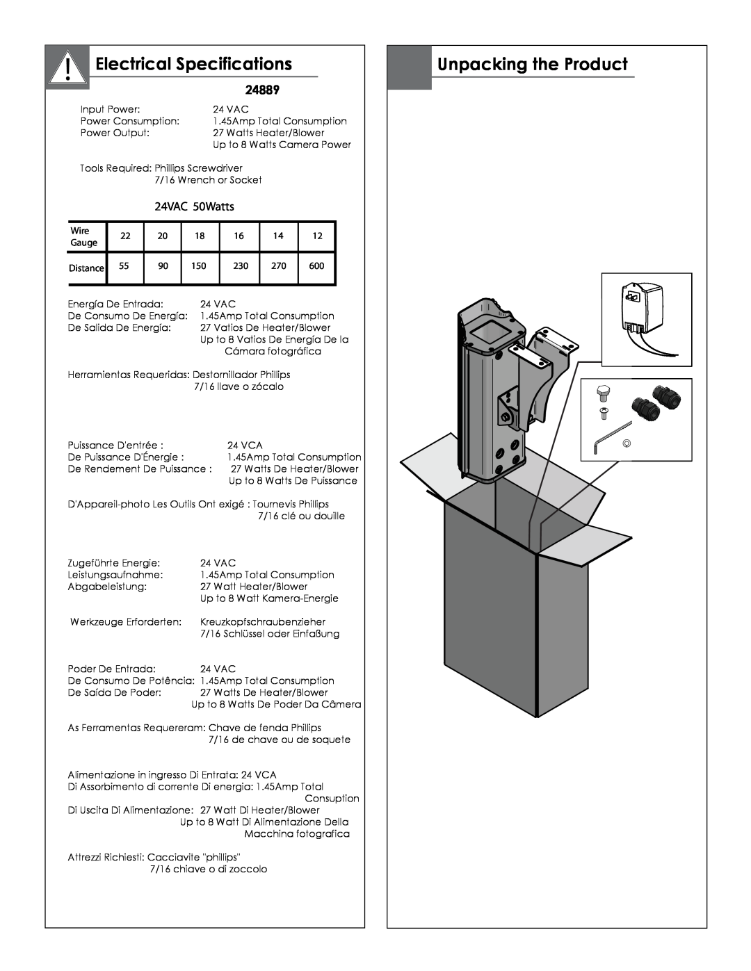 Axis Communications 24889, 29892 manual Electrical Specifications, Unpacking the Product 