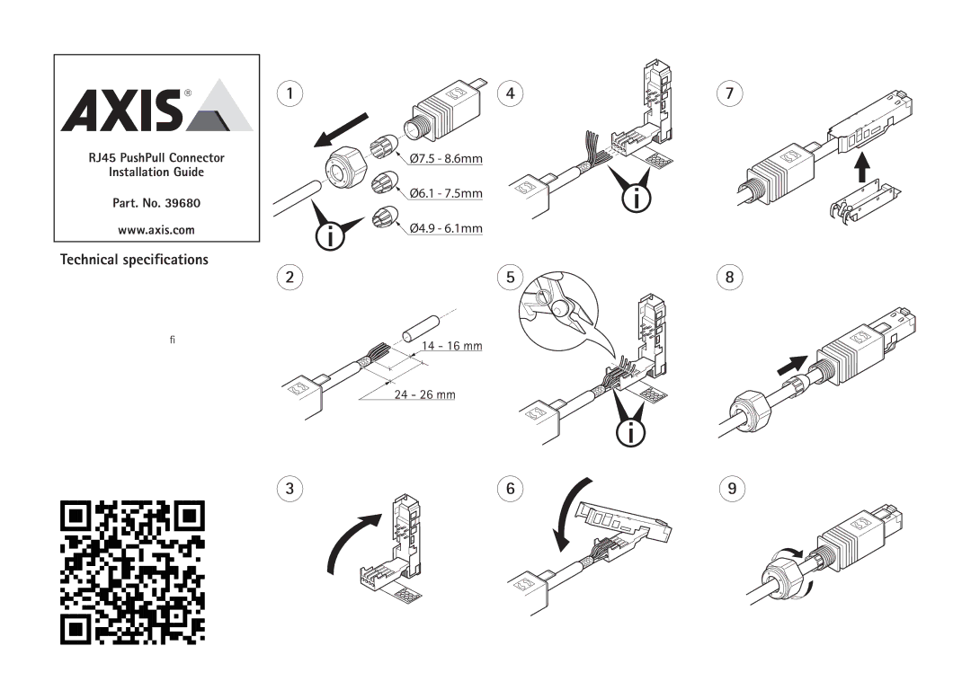 Axis Communications 39680 manual Technical specifications 