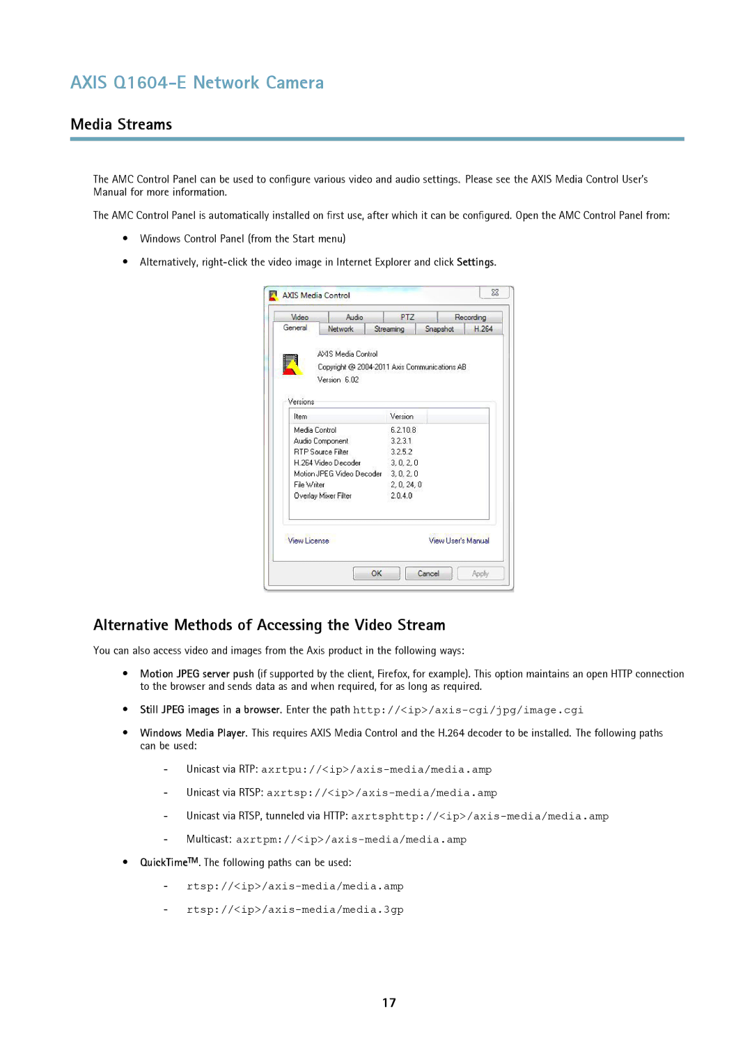 Axis Communications 463001 user manual Alternative Methods of Accessing the Video Stream 