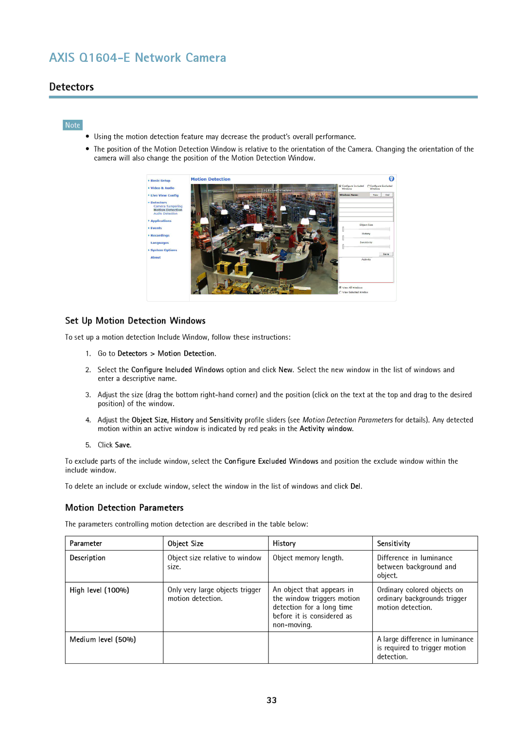 Axis Communications 463001 user manual Set Up Motion Detection Windows, Motion Detection Parameters 