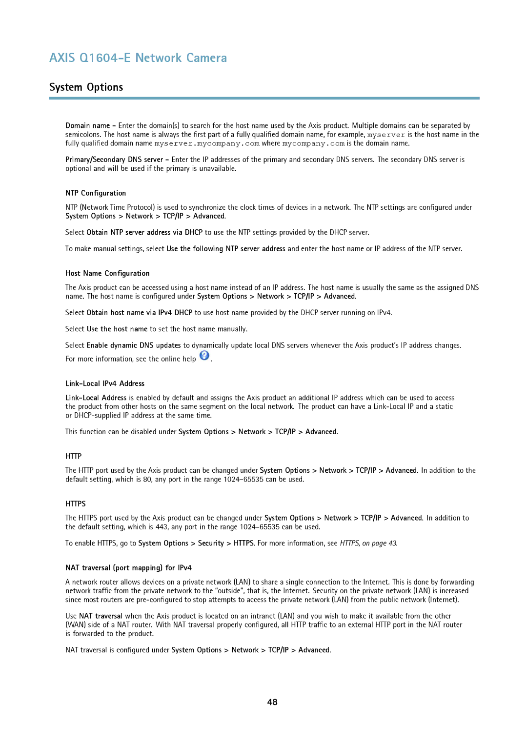 Axis Communications 463001 user manual NTP Configuration, Host Name Configuration, Link-Local IPv4 Address 