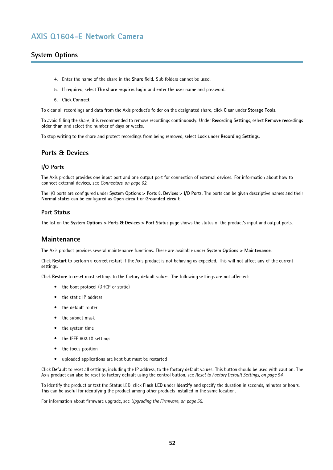 Axis Communications 463001 user manual Ports & Devices, Maintenance, Port Status 