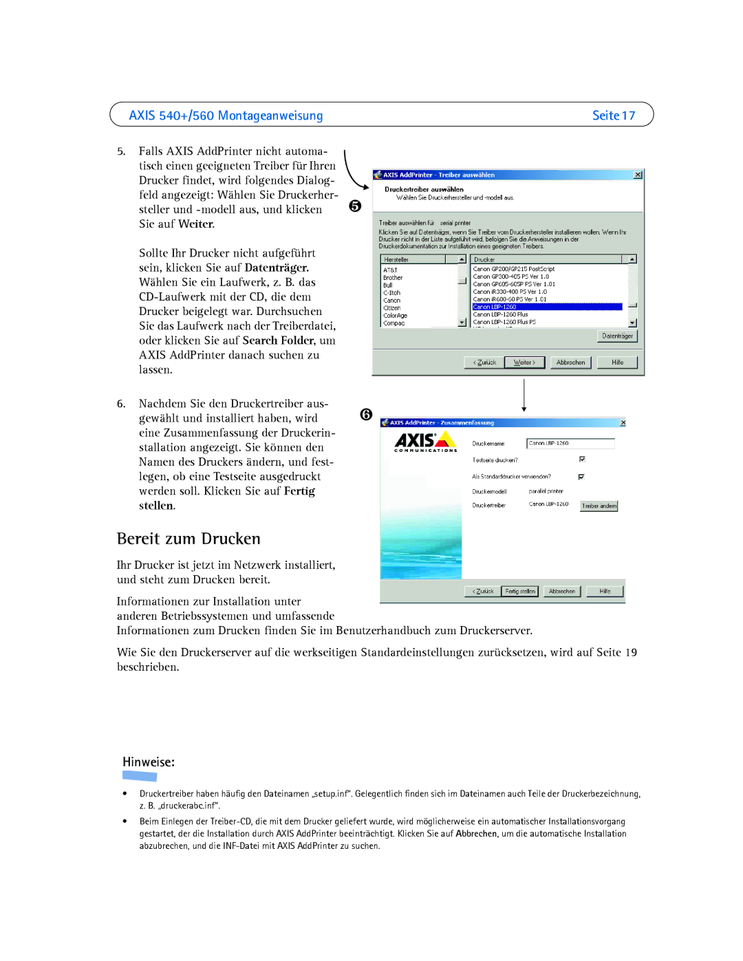 Axis Communications 560, 540+ manual Bereit zum Drucken 