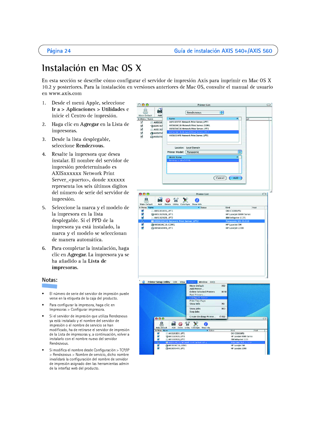 Axis Communications 540+, 560 manual Instalación en Mac OS 