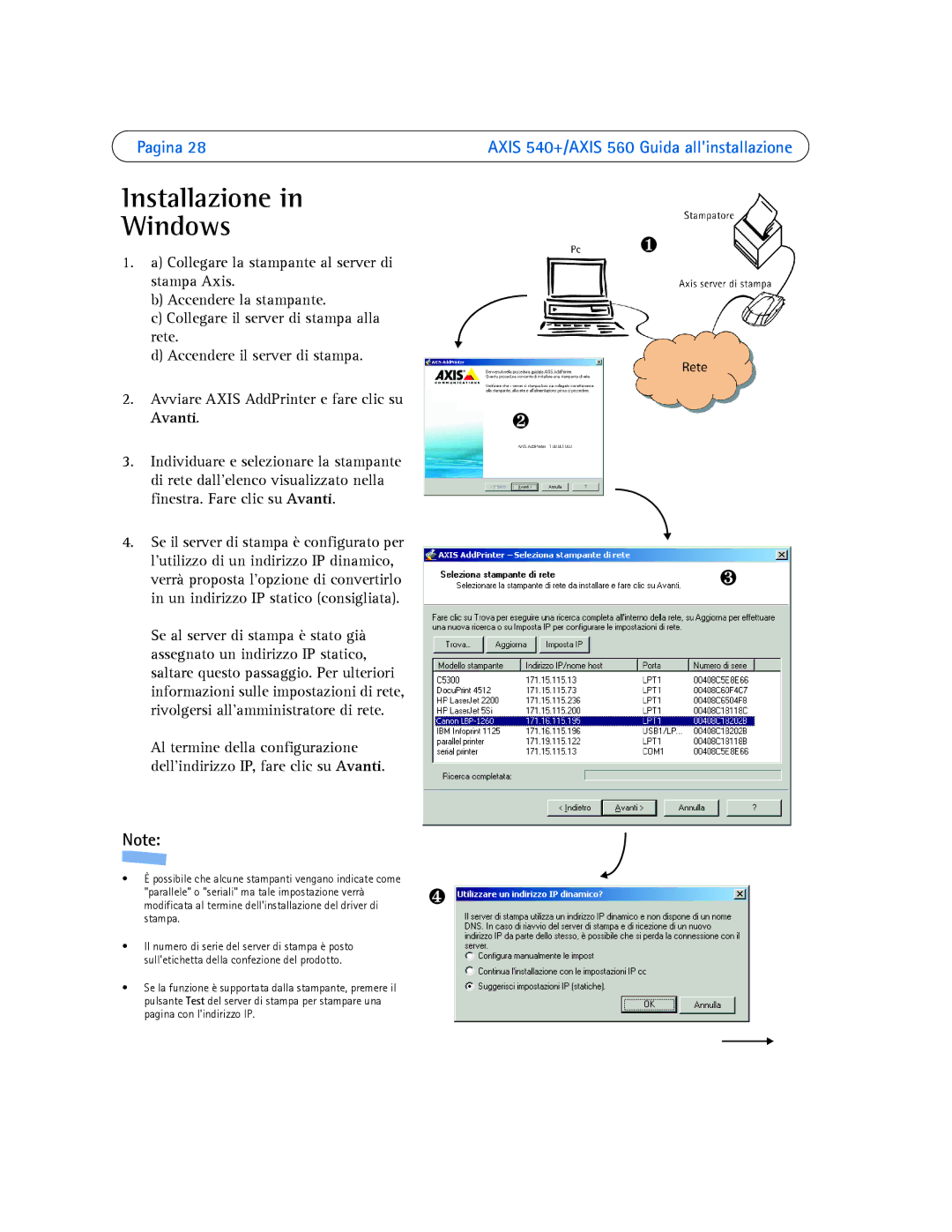 Axis Communications 540+, 560 manual Installazione Windows 