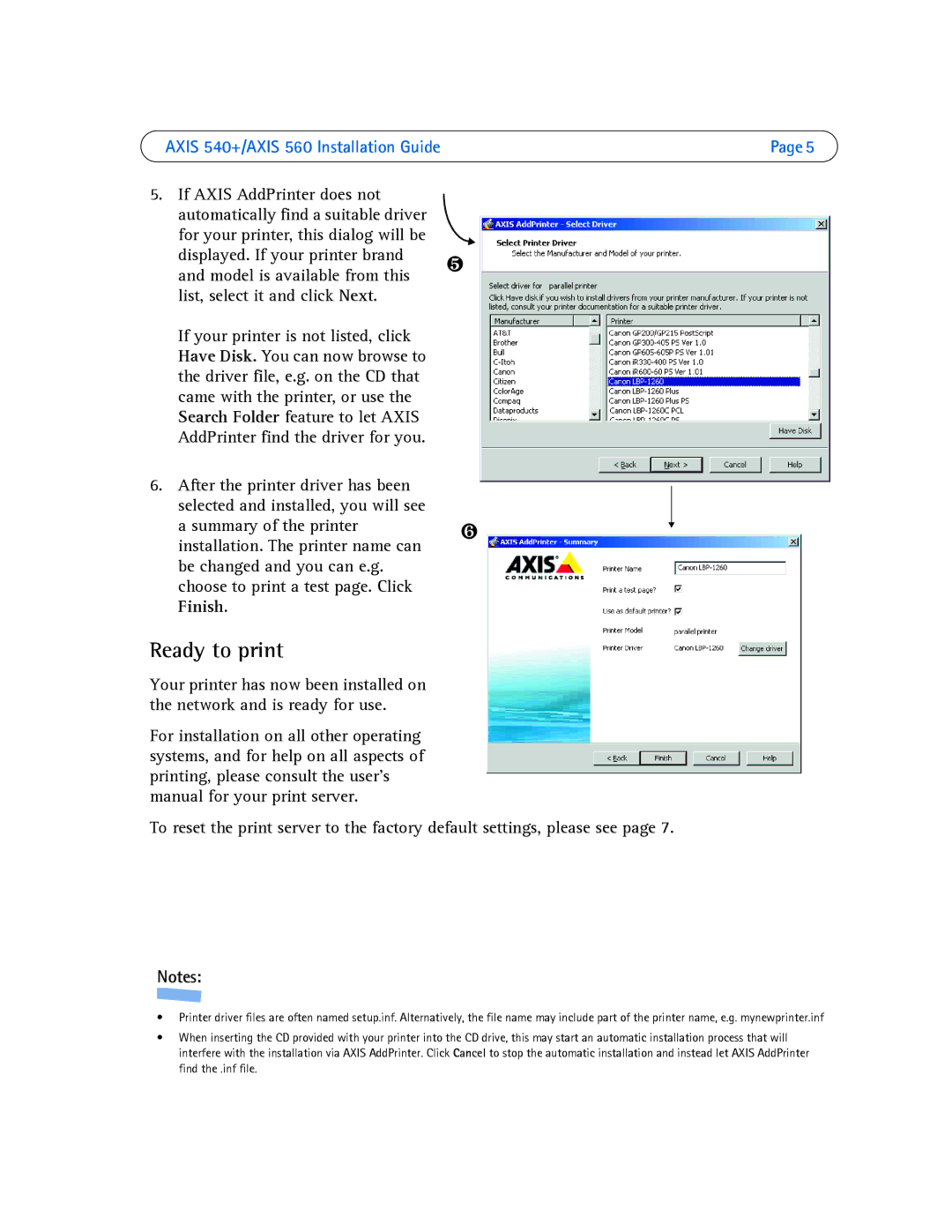 Axis Communications 560, 540+ manual Ready to print 