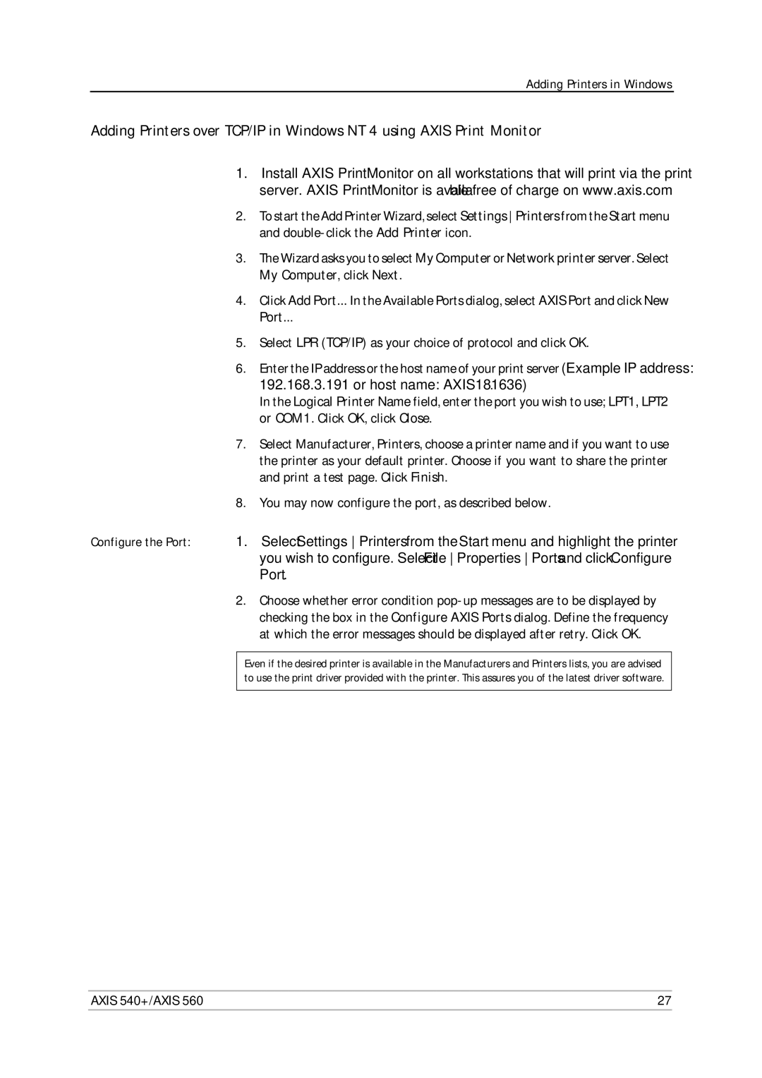 Axis Communications 560 user manual Axis 540+/AXIS 