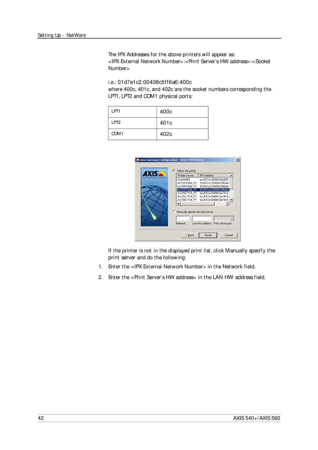 Axis Communications 540+, 560 user manual D7e1c200408c5ff6a6400c, 400c 401c 402c 