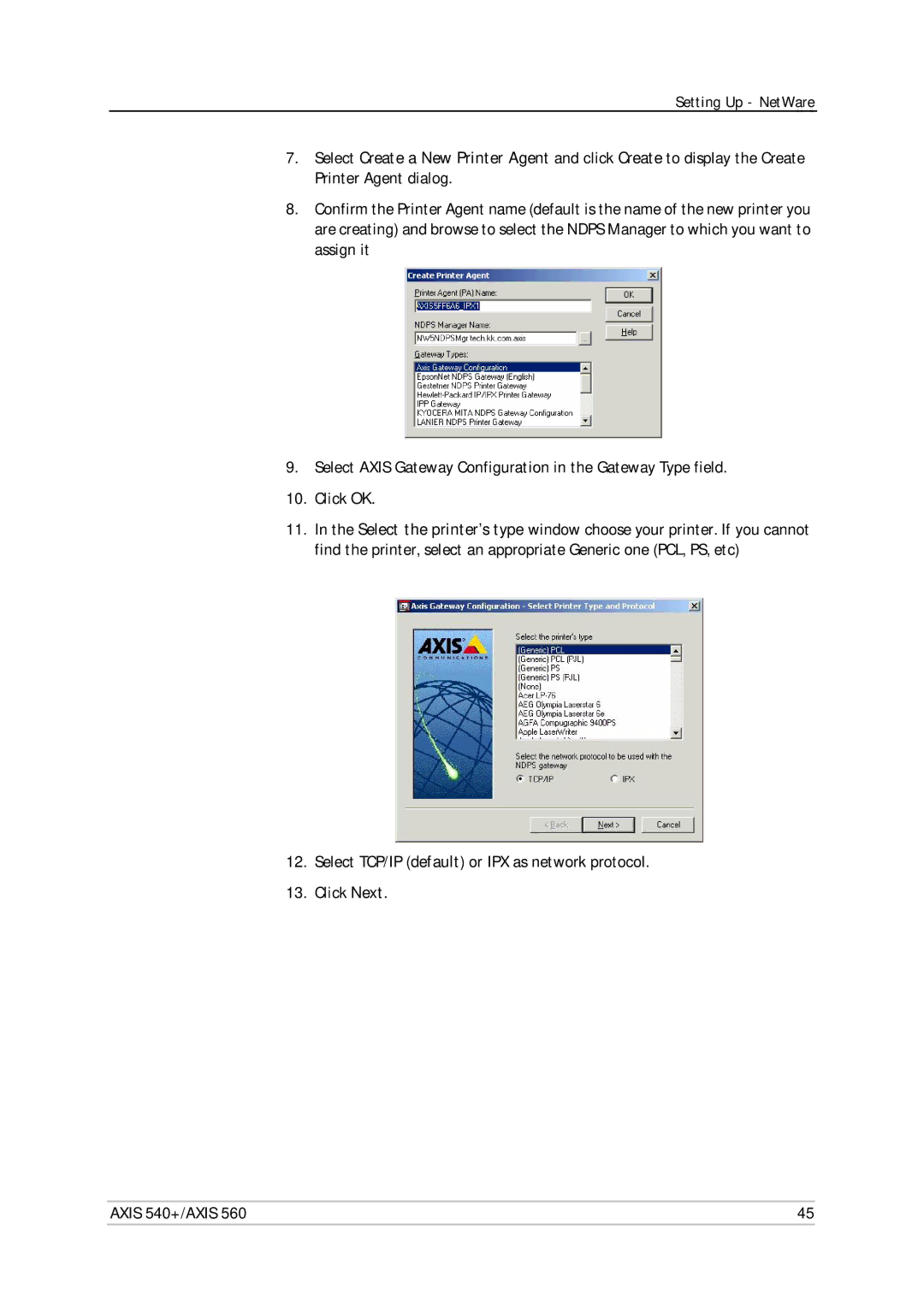 Axis Communications 560, 540+ user manual Setting Up NetWare 