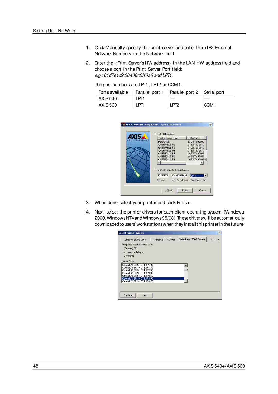 Axis Communications 540+, 560 user manual D7e1c200408c5ff6a6 and LPT1 