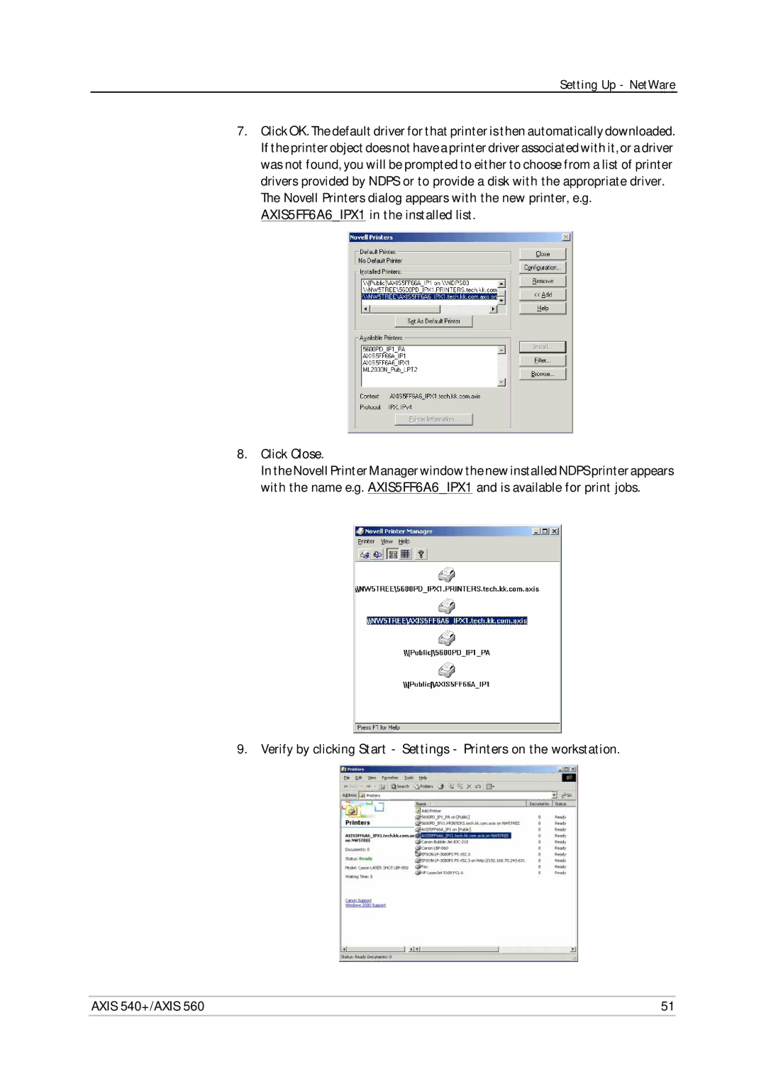 Axis Communications 560, 540+ user manual Setting Up NetWare 