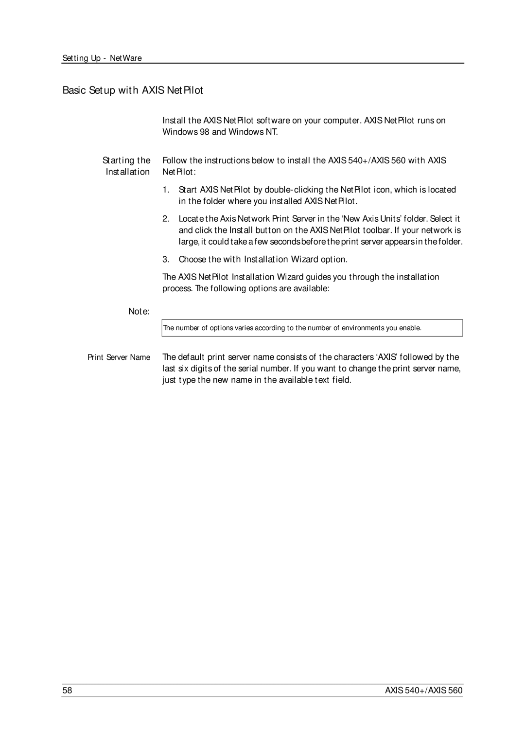 Axis Communications 540+, 560 user manual Basic Setup with Axis NetPilot, Choose the with Installation Wizard option 