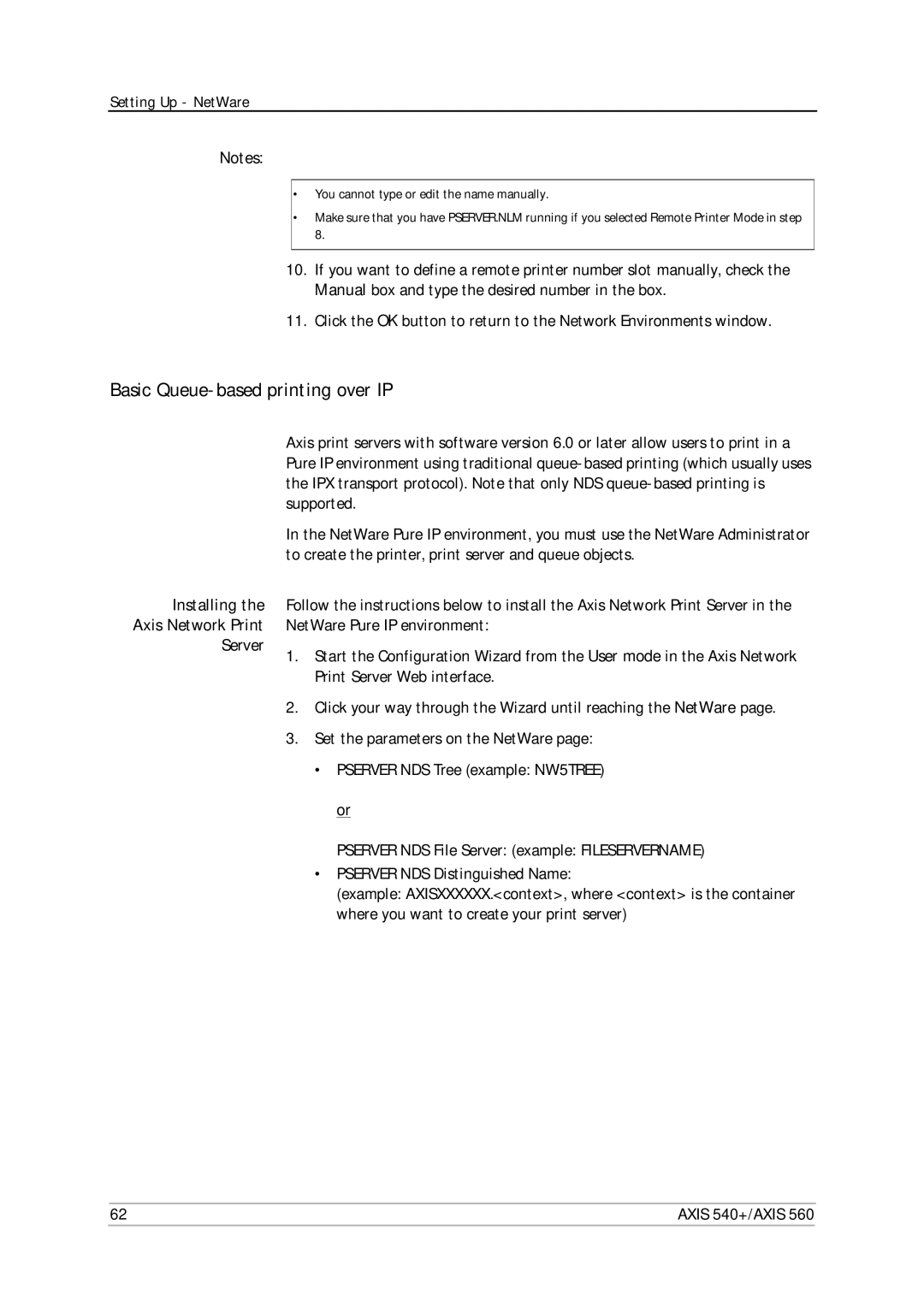 Axis Communications 540+, 560 user manual Basic Queue-based printing over IP, Installing Axis Network Print Server 