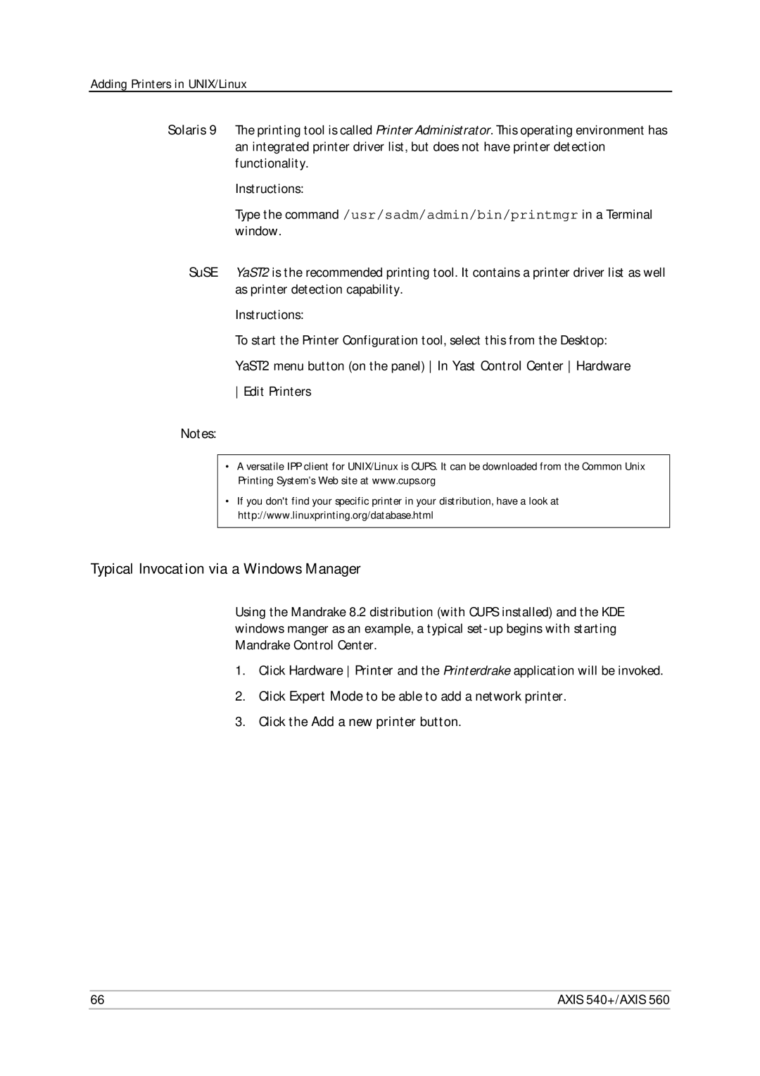 Axis Communications 540+, 560 Typical Invocation via a Windows Manager, Edit Printers, Click the Add a new printer button 