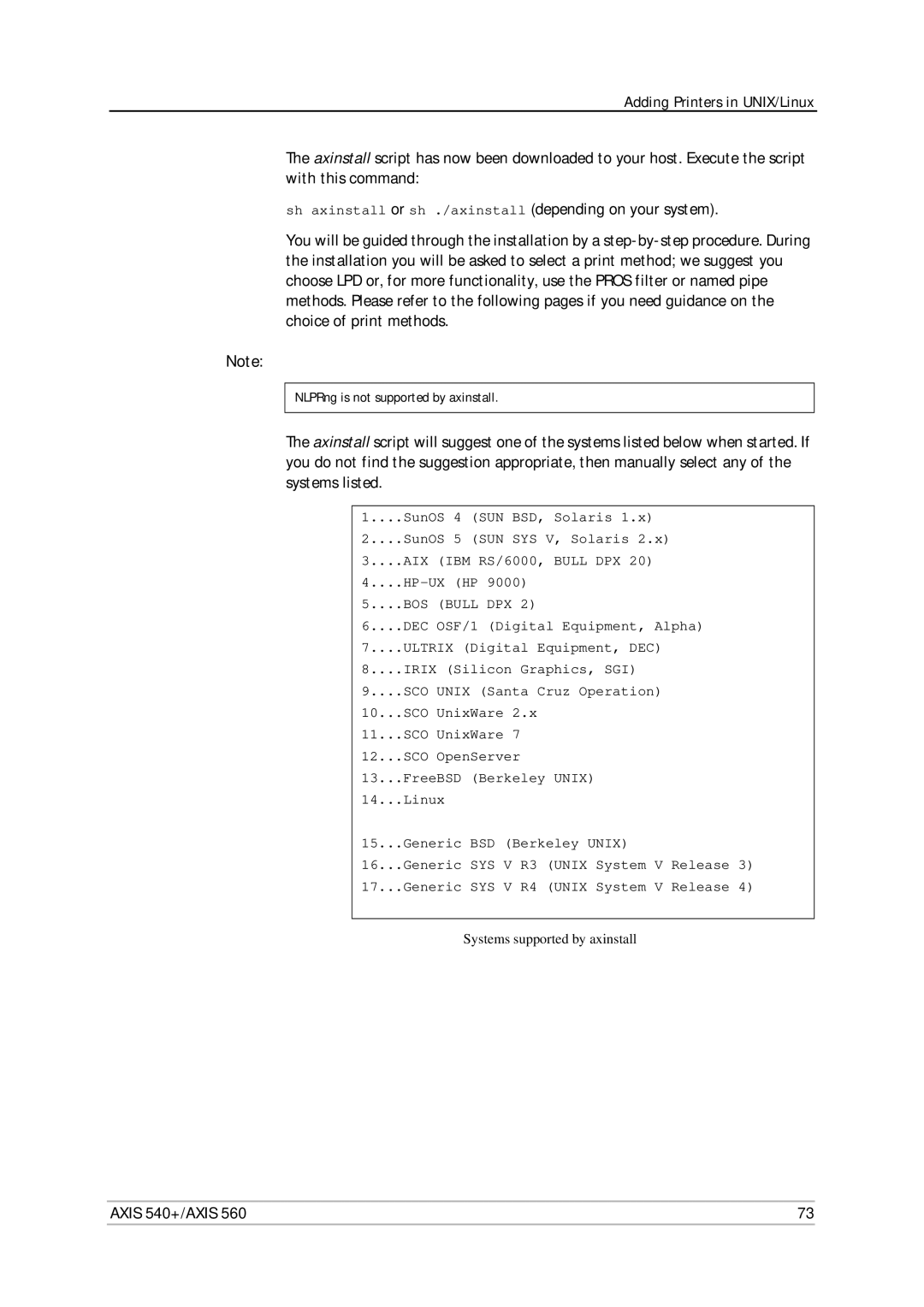 Axis Communications 560, 540+ user manual NLPRng is not supported by axinstall 