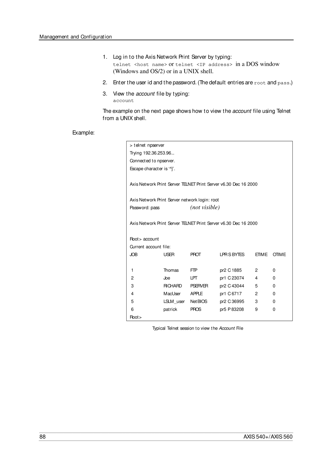 Axis Communications 540+, 560 user manual Account 