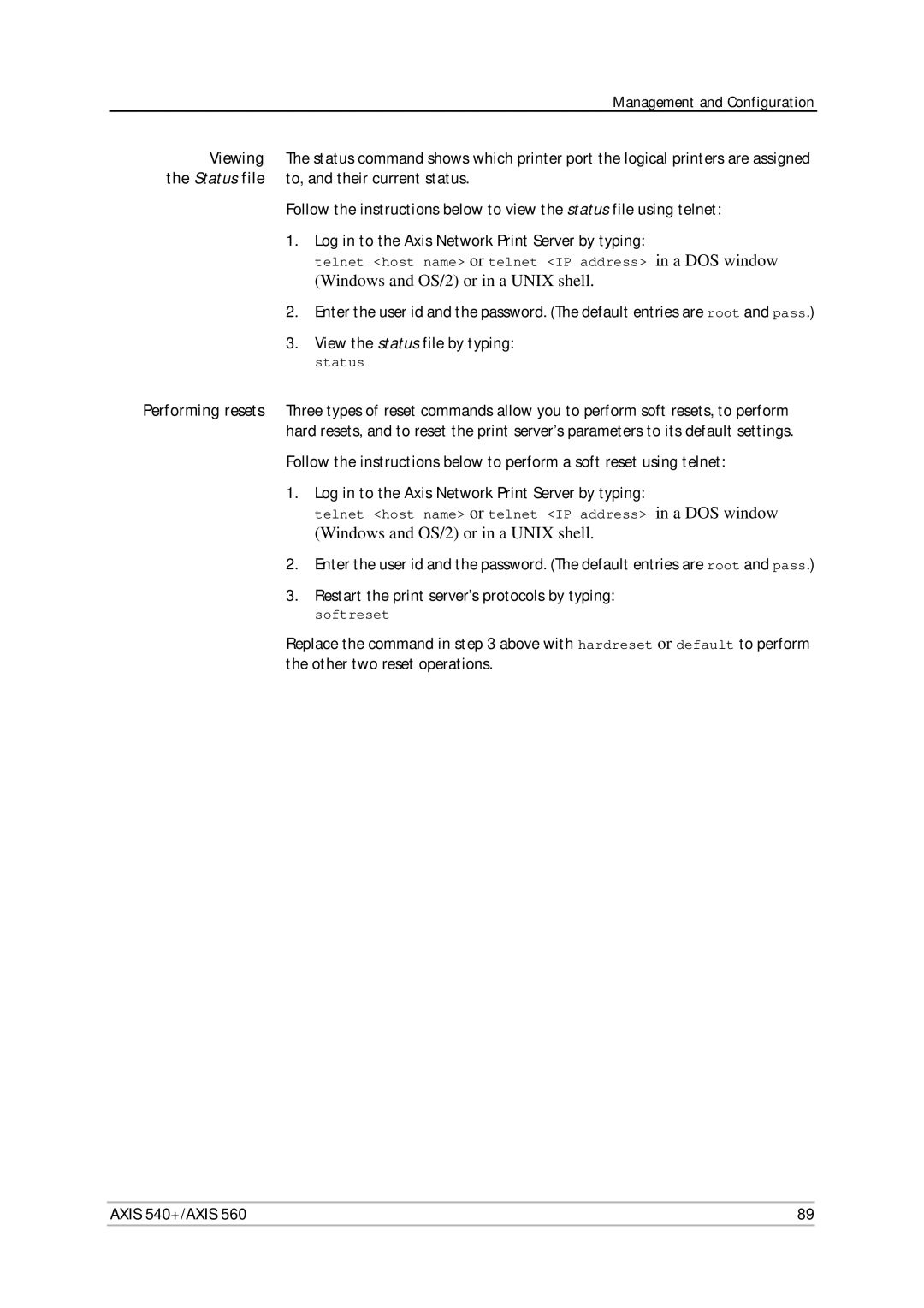 Axis Communications 560, 540+ user manual Status 