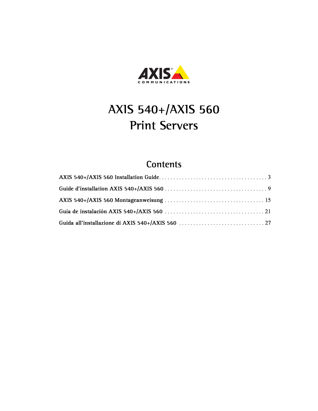 Axis Communications 560 manual AXIS 540+/AXIS Print Servers, Contents 