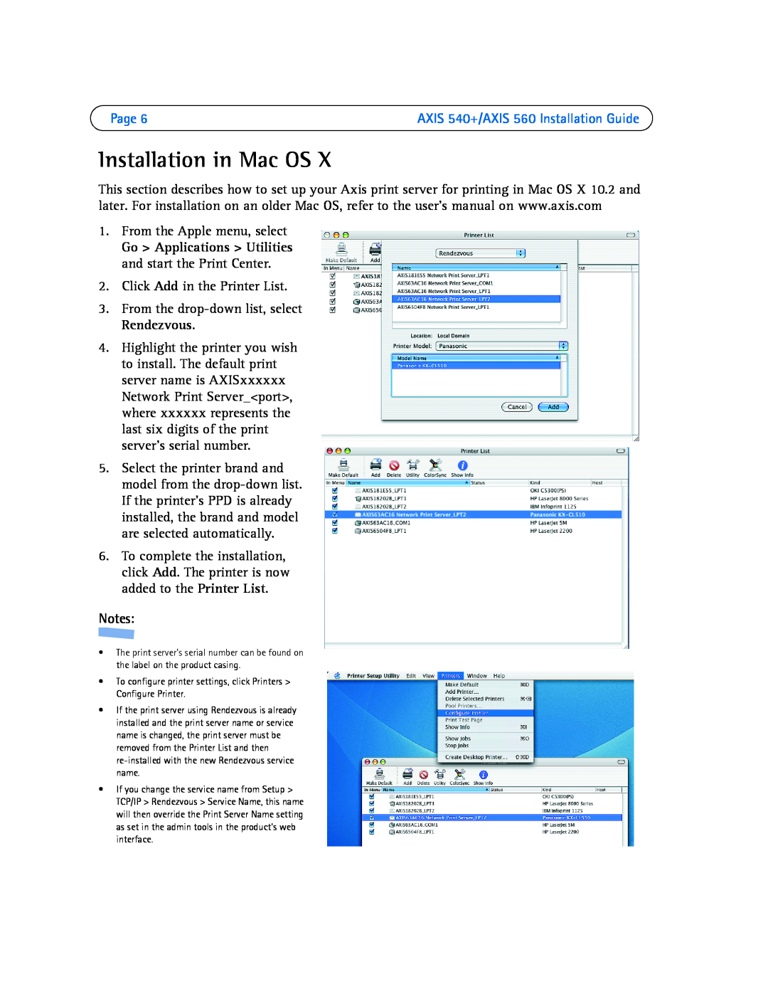 Axis Communications 540+, 560 manual Installation in Mac OS, Page 