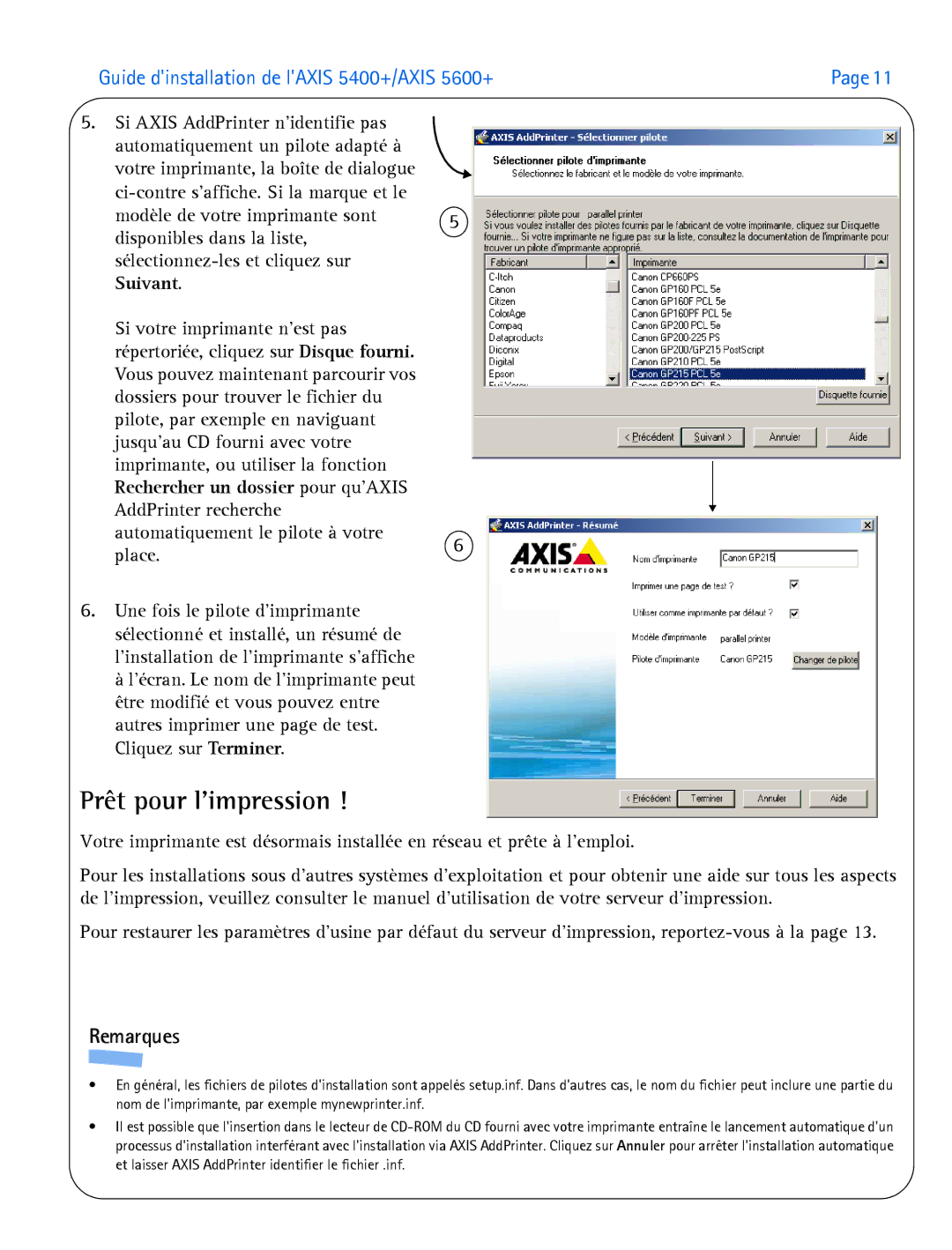 Axis Communications 5600+, 5400+ manual Prêt pour limpression 