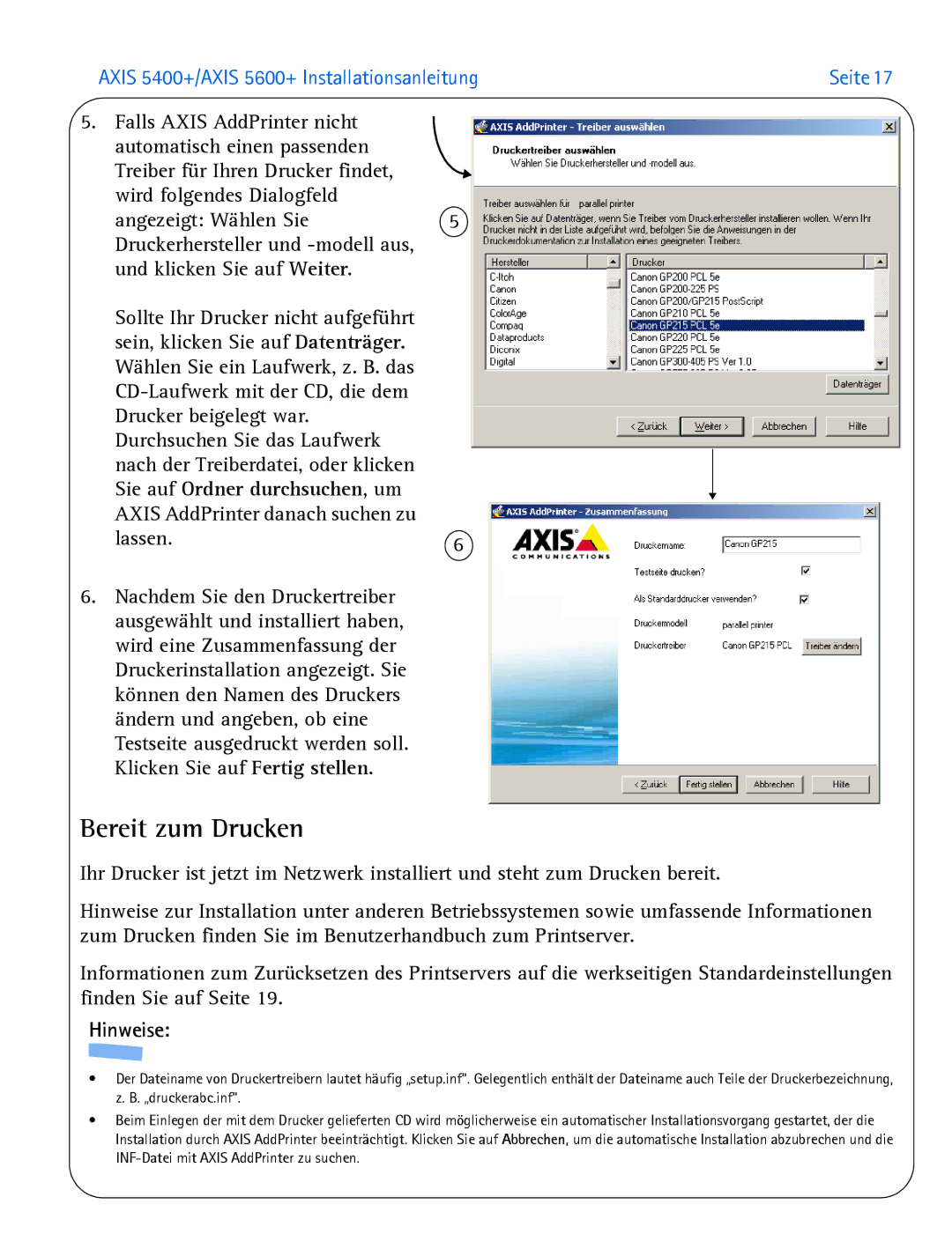 Axis Communications 5600+, 5400+ manual Bereit zum Drucken 