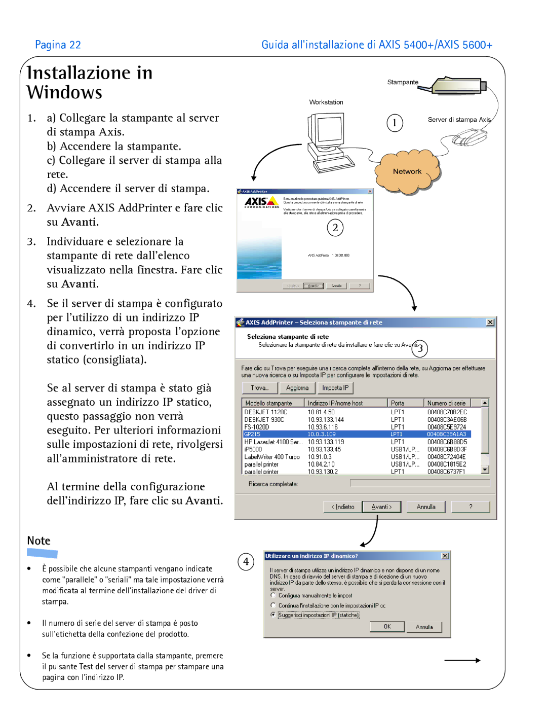 Axis Communications 5400+, 5600+ manual Installazione Windows 