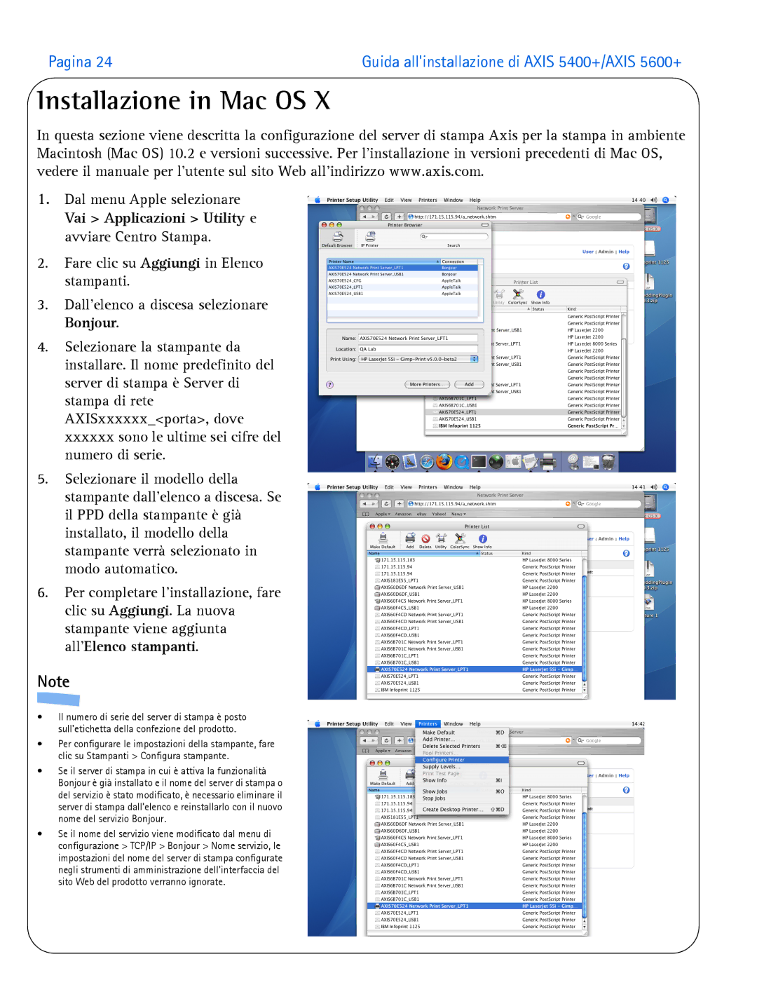 Axis Communications 5400+, 5600+ manual Installazione in Mac OS 